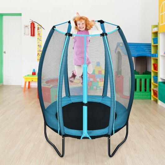 4 Feet Kids Trampoline Recreational Bounce Jumper with Enclosure Net-Blue - Minihomy