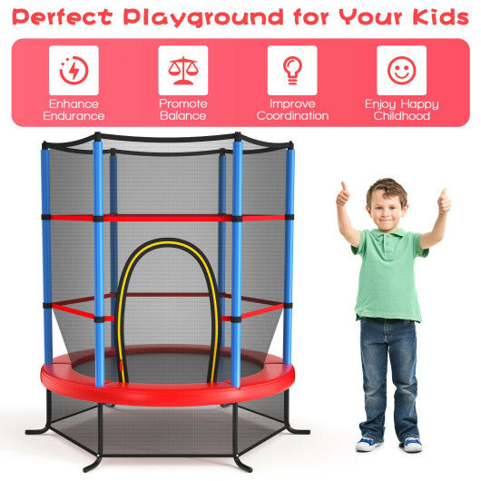 55 Inch Kids Recreational Trampoline Bouncing Jumping Mat with Enclosure Net-Navy - Color: Navy - Minihomy