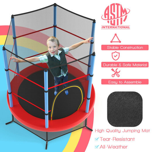 55 Inch Kids Recreational Trampoline Bouncing Jumping Mat with Enclosure Net-Navy - Color: Navy - Minihomy