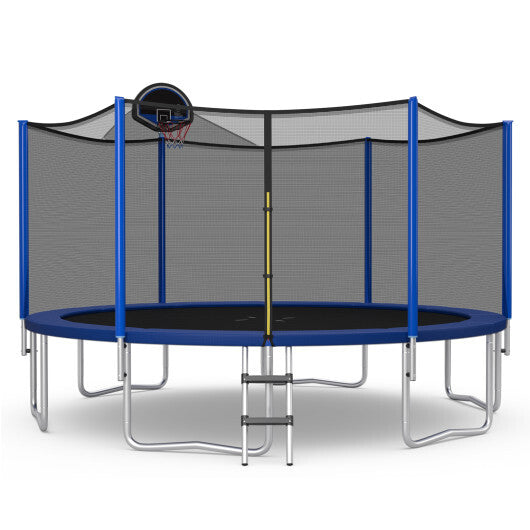 15/16 Feet Outdoor Recreational Trampoline with Enclosure Net-16 ft - Color: Black - Size: 16 ft - Minihomy