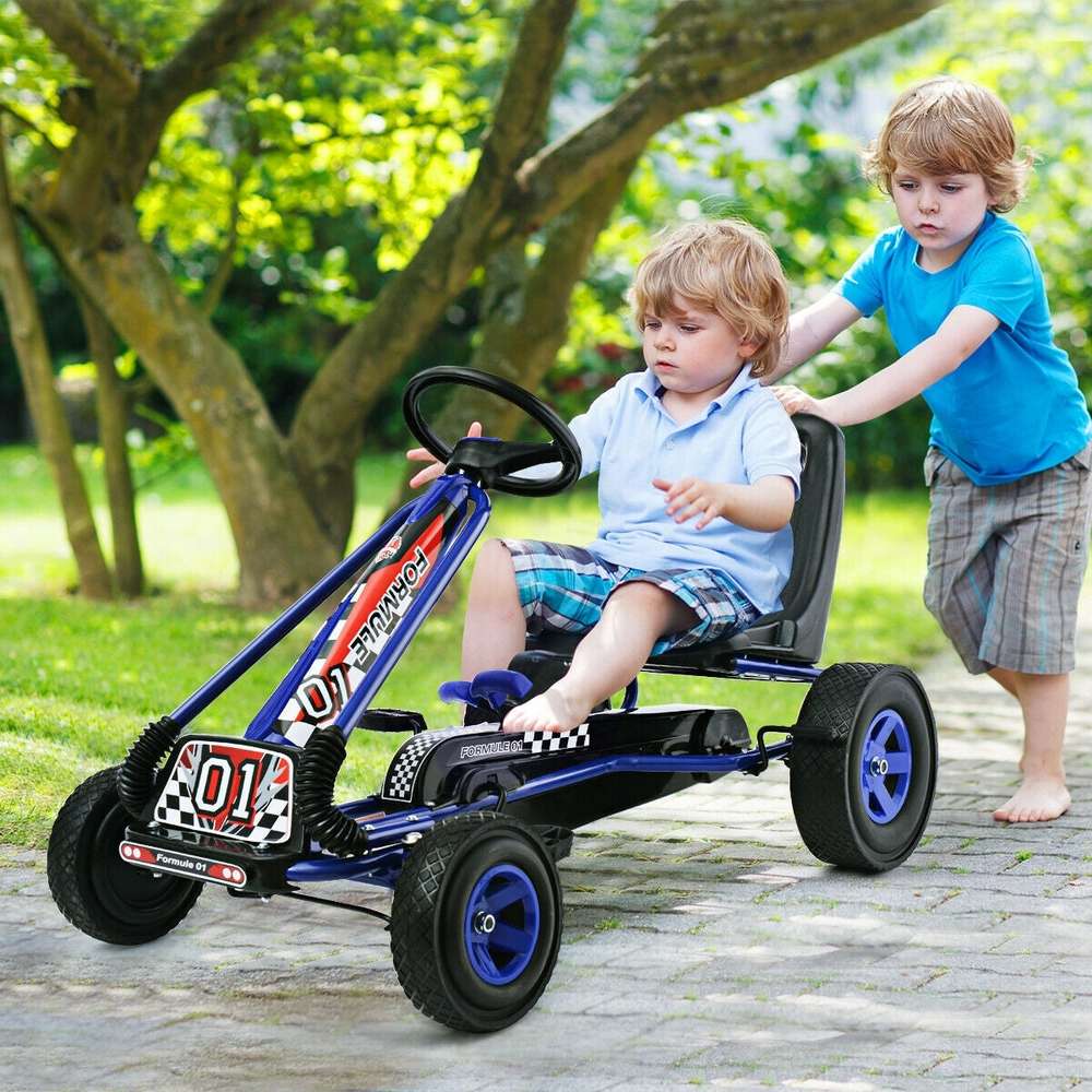 4 Wheels Kids Ride On Pedal Powered Bike Go Kart Racer Car Outdoor Play Toy-Blue - Color: Blue - Minihomy