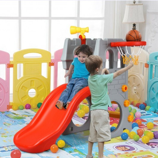 5 in 1 Toddler Climber Slide Playset with Basketball Hoop and Telescope - Minihomy