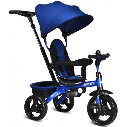 4-in-1 Kids Tricycle with Adjustable Push Handle-Blue - Minihomy