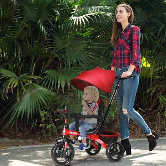 4-in-1 Kids Tricycle with Adjustable Push Handle-Red - Color: Red - Minihomy