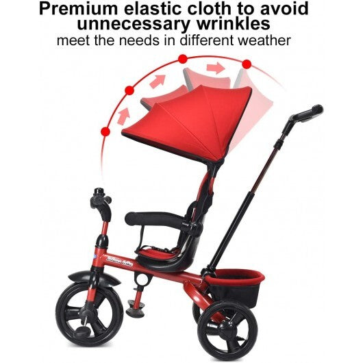 4-in-1 Kids Tricycle with Adjustable Push Handle-Red - Color: Red - Minihomy