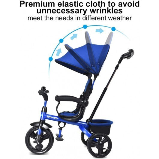 4-in-1 Kids Tricycle with Adjustable Push Handle-Blue - Minihomy