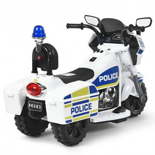 6V 3-Wheel Kids Police Ride-On Motorcycle with Backrest - Minihomy