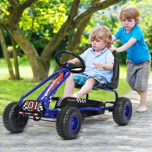 4 Wheel Pedal Powered Ride On with Adjustable Seat-Blue - Minihomy