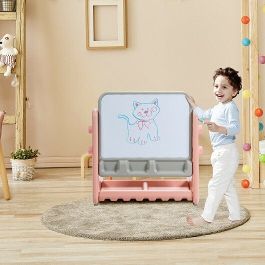 2 in 1 Kids Easel Table and Chair Set  with Adjustable Art Painting Board-Pink - Color: Pink - Minihomy