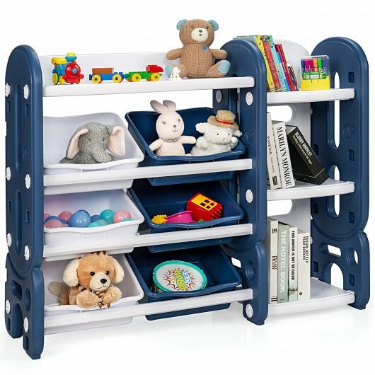 Kids Toy Storage Organizer with Bins and Multi-Layer Shelf for Bedroom Playroom -Blue - Color: Blue - Minihomy