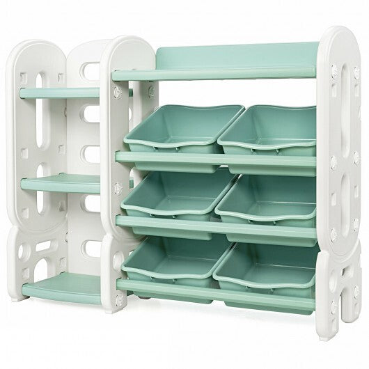 Kids Toy Storage Organizer with Bins and Multi-Layer Shelf for Bedroom Playroom -Green - Color: Green - Minihomy