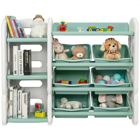 Kids Toy Storage Organizer with Bins and Multi-Layer Shelf for Bedroom Playroom -Green - Color: Green - Minihomy