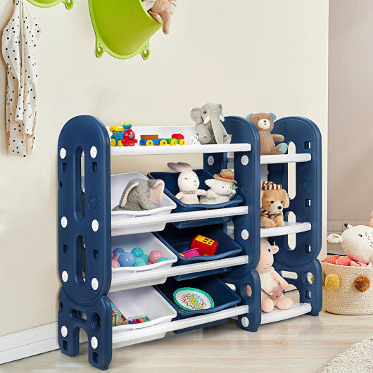 Kids Toy Storage Organizer with Bins and Multi-Layer Shelf for Bedroom Playroom -Blue - Minihomy