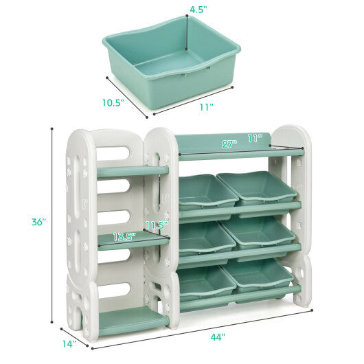 Kids Toy Storage Organizer with Bins and Multi-Layer Shelf for Bedroom Playroom -Blue - Minihomy