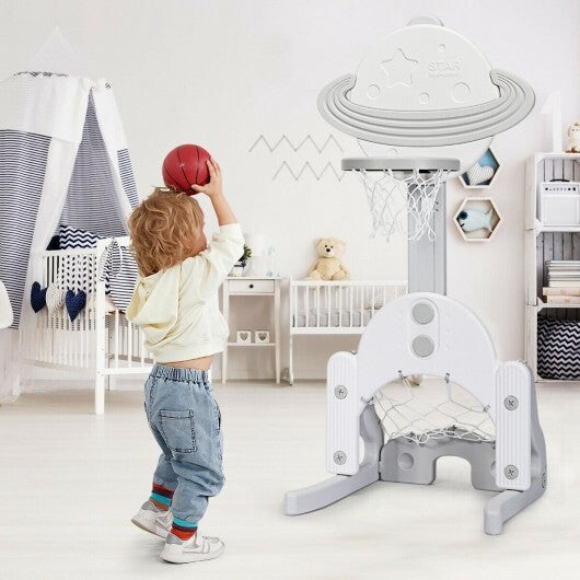 3 in 1 Kids Basketball Hoop Set with Balls-White - Color: White - Minihomy