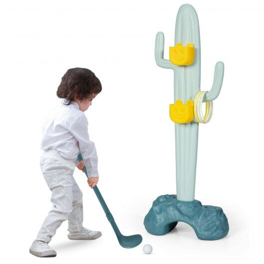 3-in-1 Cactus Toy Stand Sports Activity Center with Golf and Ring-Toss - Minihomy