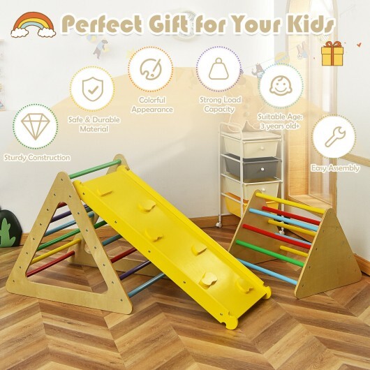 3 in 1 Wooden Set of 2 Triangle Climber with Ramp for Slid - Minihomy