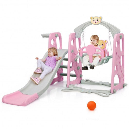 3 in 1 Toddler Climber and Swing Set Slide Playset-Pink - Color: Pink - Minihomy