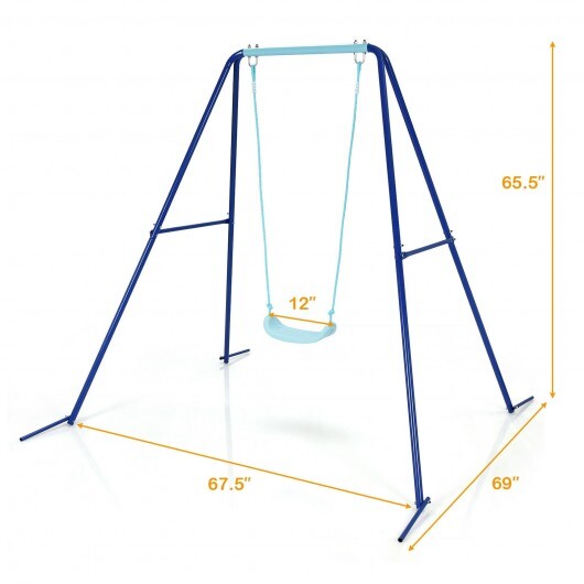 Outdoor Kids Swing Set with Heavy-Duty Metal A-Frame and Ground Stakes-Blue - Color: Blue - Minihomy