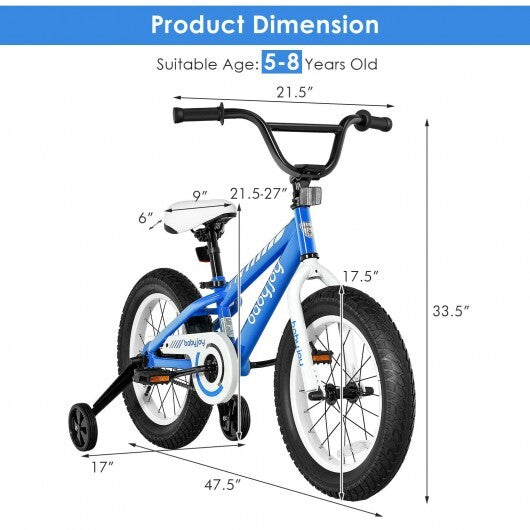 16 Inch Kids Bike Bicycle with Training Wheels for 5-8 Years Old Kids-Blue - Color: Blue - Minihomy