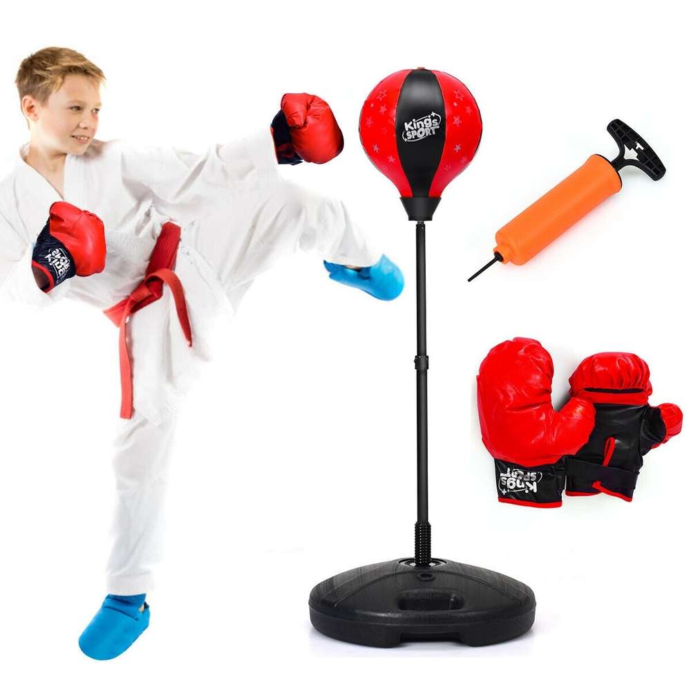 Kids Adjustable Stand Punching Bag Toy Set with Boxing Glove - Color: Black & Red - Minihomy