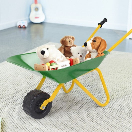 Outdoor Garden Backyard Play Toy Kids Metal Wheelbarrow-Green - Color: Green - Minihomy