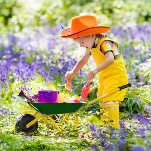 Outdoor Garden Backyard Play Toy Kids Metal Wheelbarrow-Green - Color: Green - Minihomy