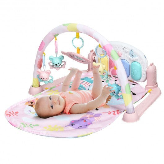 3 in 1 Fitness Music and Lights Baby Gym Play Mat-Pink - Color: Pink - Minihomy