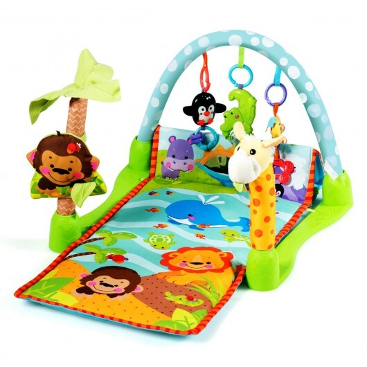 4-in-1 Baby Play Gym Mat with 3 Hanging Educational Toys - Color: Multicolor - Minihomy