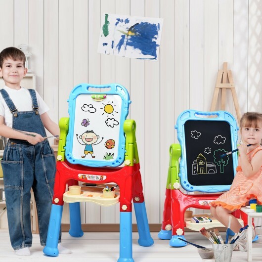 Height Adjustable Kids Art Easel Magnetic Double Sided Board-Blue - Color: Blue - Minihomy