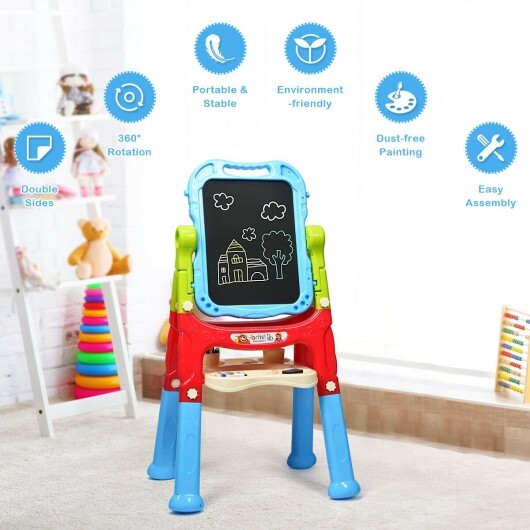 Height Adjustable Kids Art Easel Magnetic Double Sided Board-Blue - Color: Blue - Minihomy