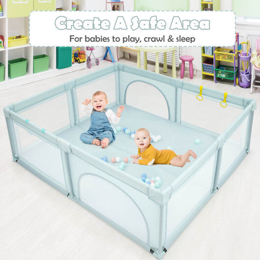 Large Infant Baby Playpen Safety Play Center Yard with 50 Ocean Balls-Blue - Color: Blue - Minihomy