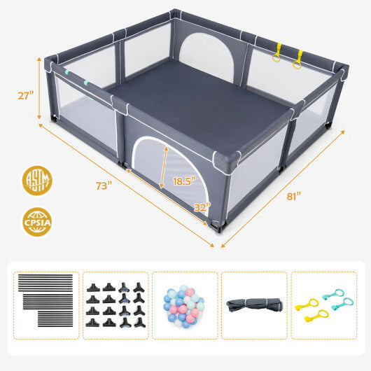 Large Infant Baby Playpen Safety Play Center Yard with 50 Ocean Balls-Dark Gray - Color: Dark Gray - Minihomy