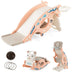 4-in-1 Kids Slide Rocking Horse with Basketball and Ring Toss-Pink - Color: Pink - Minihomy