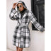 Loose Casual Plaid Mid-length Belted Hood - Minihomy