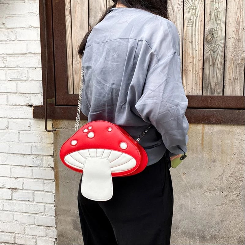 Cute Mushroom Bag Personality Cartoon Bag Chain Contrast Color Stitching Shoulder Bag - Minihomy