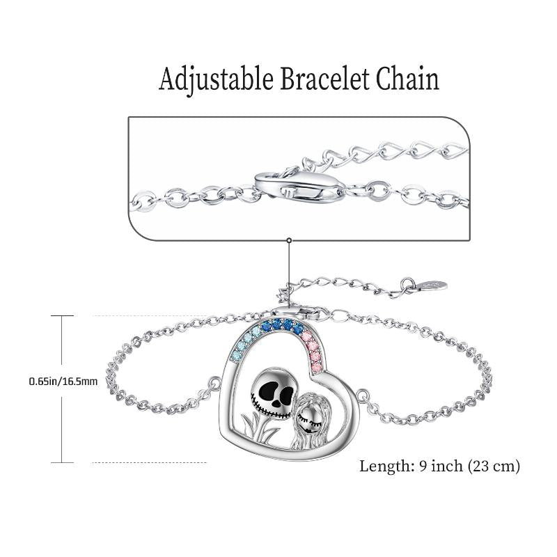 Nightmare Before Christmas Bracelets 925 Sterling Silver Jack Skellington and Sally Adjustable Chain Bracelet Jewelry Gifts for Women - Minihomy