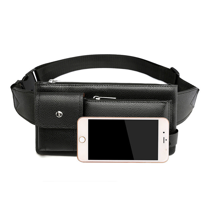 Men's Belt Bag Classic Solid Color PU Leather Waist Bag Outdoor Leisure Travel Fanny Pack Purse - Minihomy