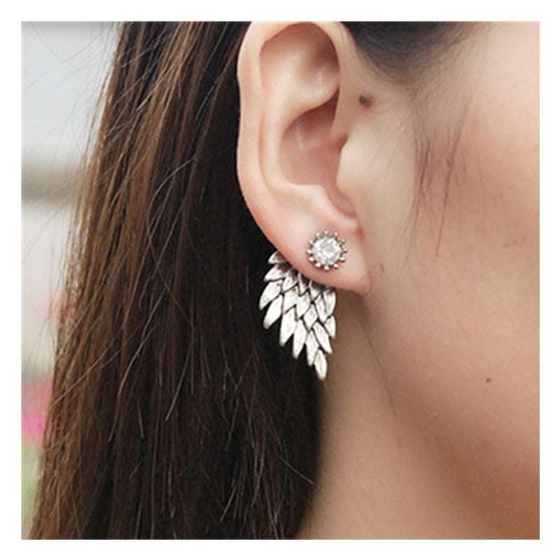 Angel Wings Women Earrings Inlaid Crystal Ear Jewelry Earring Party Gothic Feather Earrings Fashion Bijoux Gold Color - Minihomy