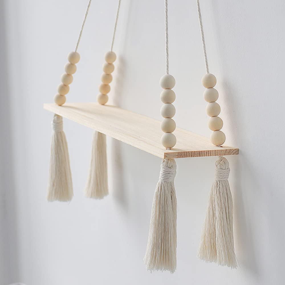 Tassel Decor Woven Wall Hanging Board Plant Shelf Indoor