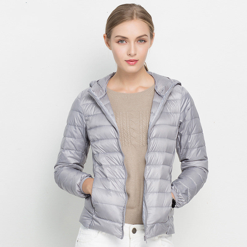 Lightweight Down Jacket Women Short Hooded - Minihomy