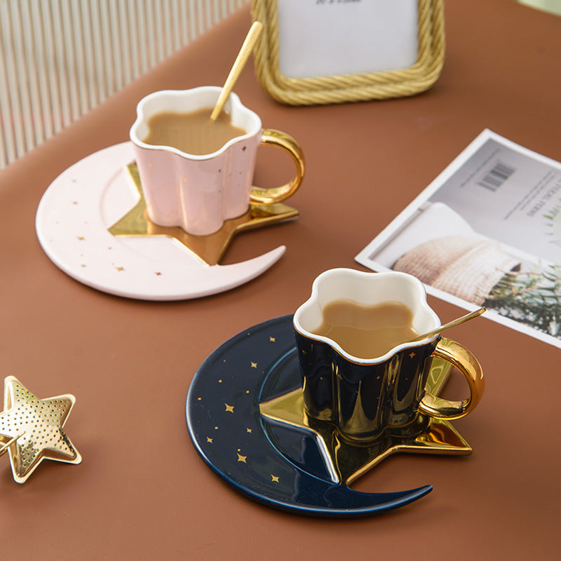 Creative Ceramic Cup With Star And Moon Saucer - Minihomy