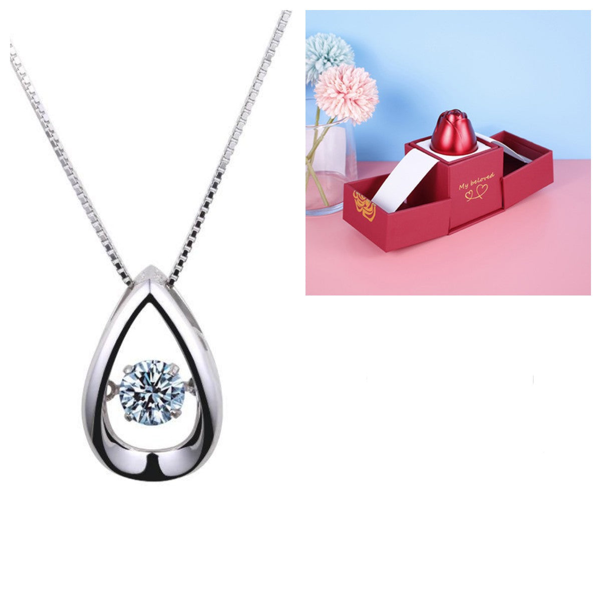 Valentine's Day Gifts Metal Rose Jewelry Gift Box Necklace For Wedding