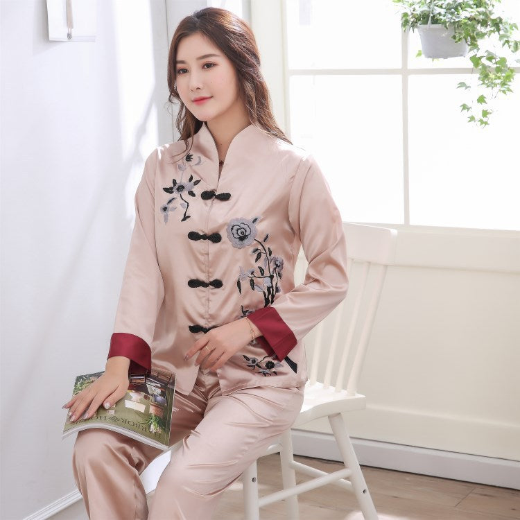 Retro Ethnic Style Embroidery Long-sleeved Two-piece Pajamas