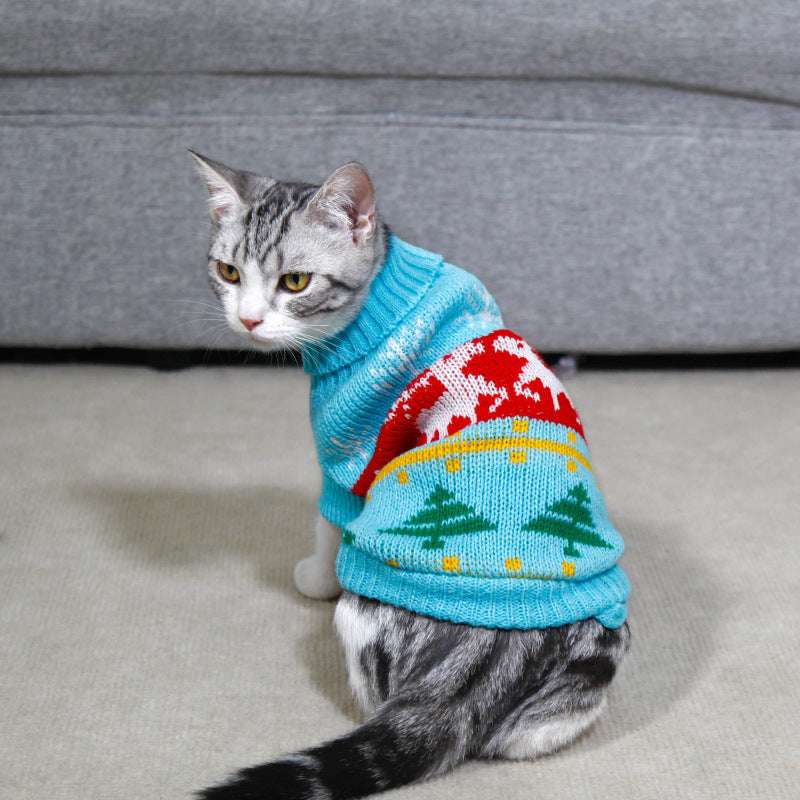 Dog Cat Sweater Pet Christmas Knitting High Collar Clothes - Minihomy