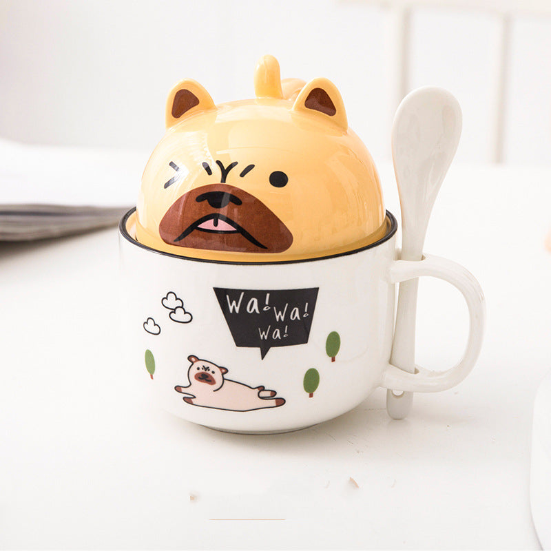 Cartoon Office Ceramic Mug With Lid Spoon - Minihomy