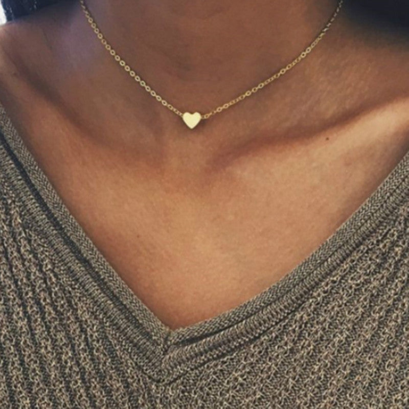 Simple Fashion Gold Color Double-sided Love Pendant Necklaces Clavicle Chains Necklace Women Jewelry Gift