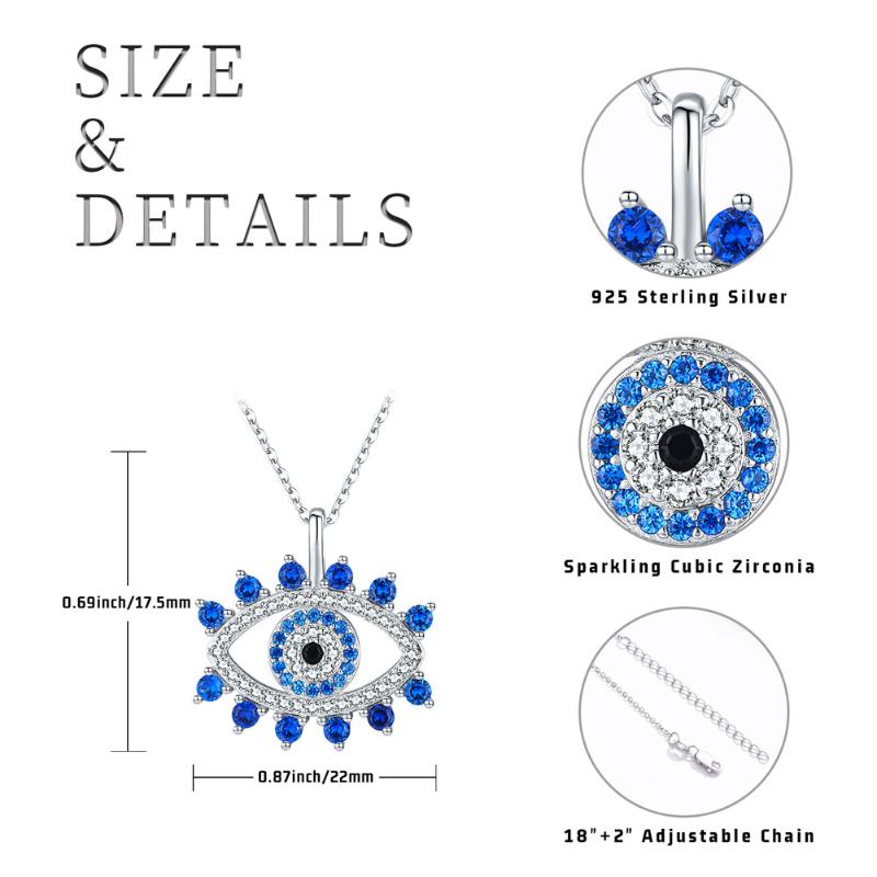 Sterling Silver Evil Eye Lucky Blue Eye Pendant Necklace