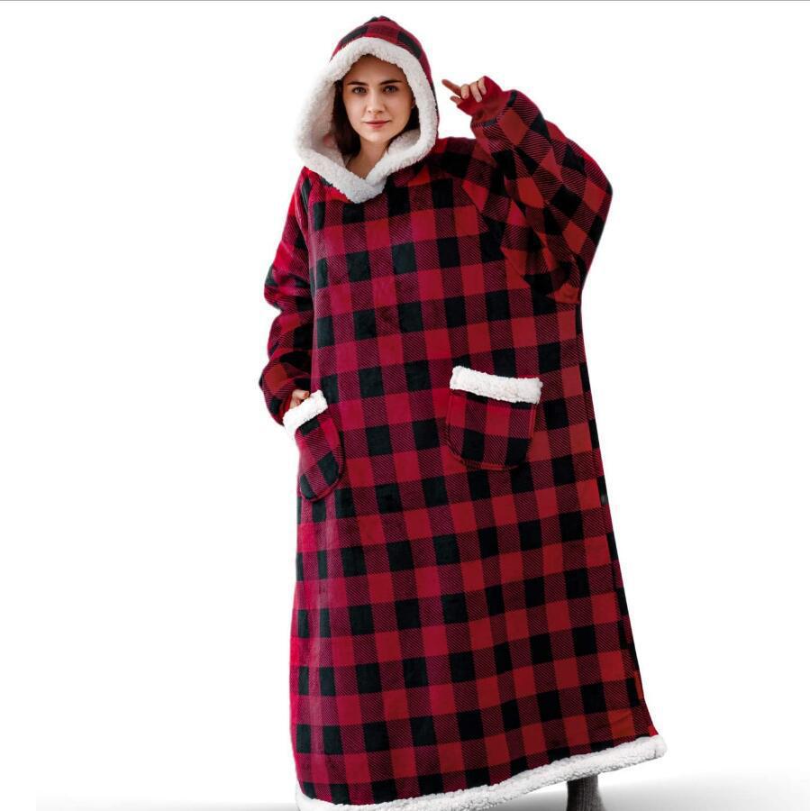 Lazy Blanket Hooded Flannel TV Blanket Lazy Clothes Pajamas Sweater - Minihomy