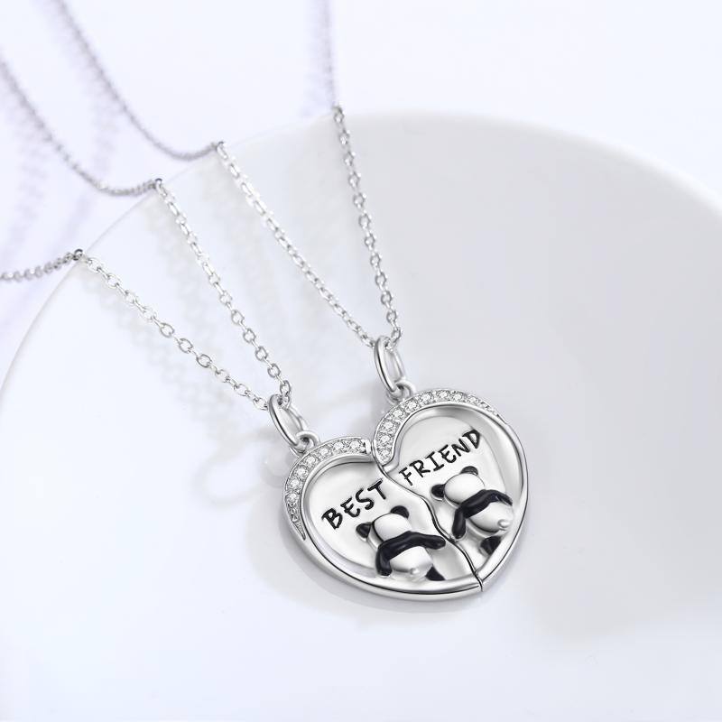 Best Friend Necklaces for 2 Panda Necklace BFF Friendship Necklace for 2 pcs Heart Forever Cute Animal Necklace 925 Sterling Silver Jewelry - Minihomy